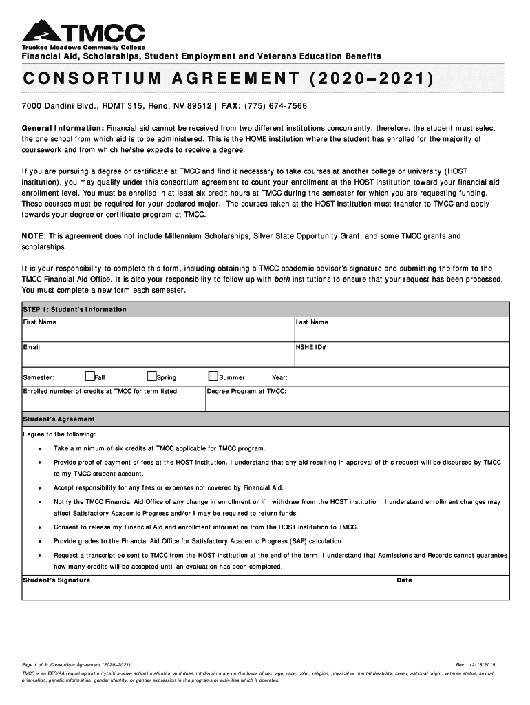  Consortium Agreement Truckee Meadows Community 2019-2024