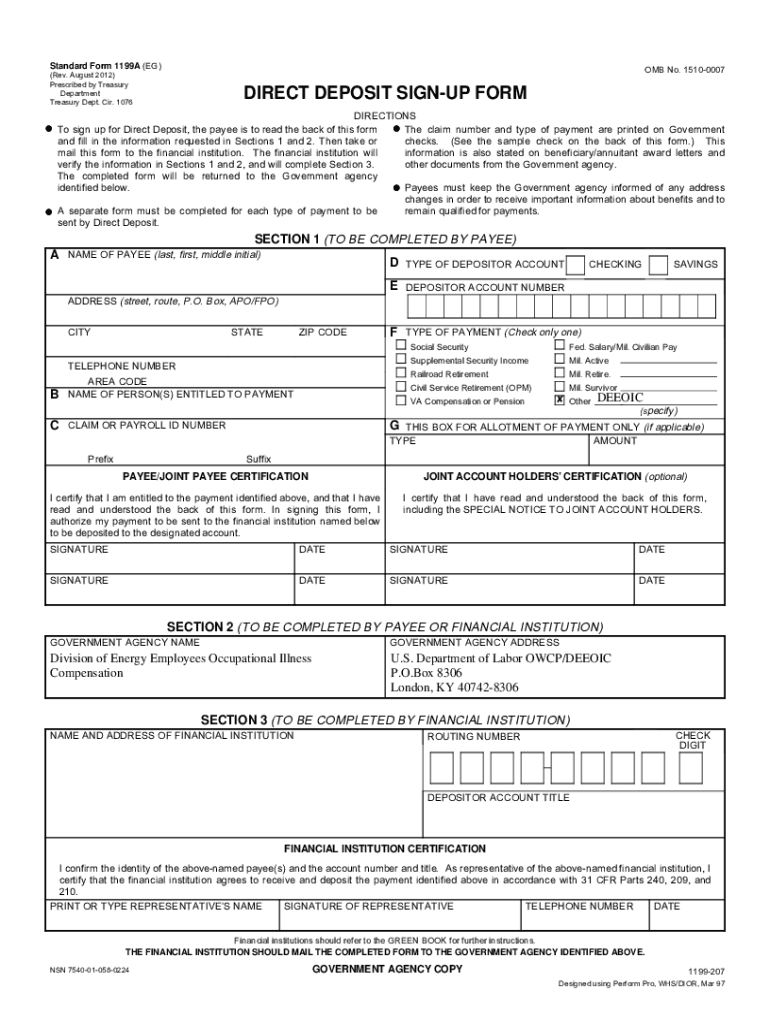 INSTRUCTIONS for 1199A Form US Department of Labor