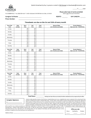 Timesheets Are Due on the 1st and 16th of Every Month  Form