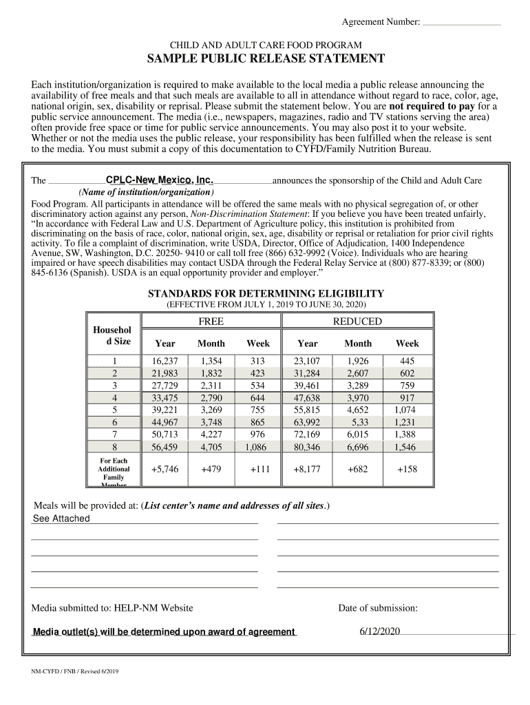  Availability of Meals and that Such Meals Are Available to All in Attendance Without Regard to Race, Color, Age, 2019-2024