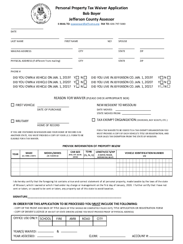  Jefferson County Personal Property Tax Waiver 2021