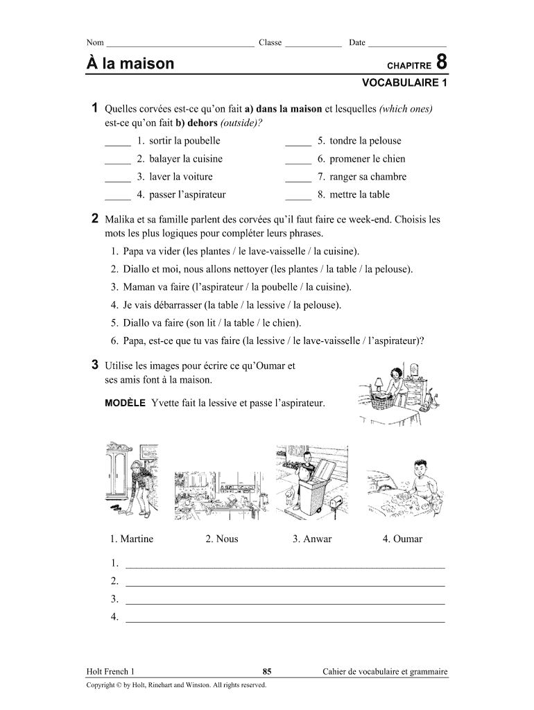 Cahier De Vocabulaire Et Grammaire French 1 PDF  Form