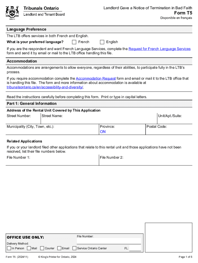 Form T5 Bad Faith Termination Application
