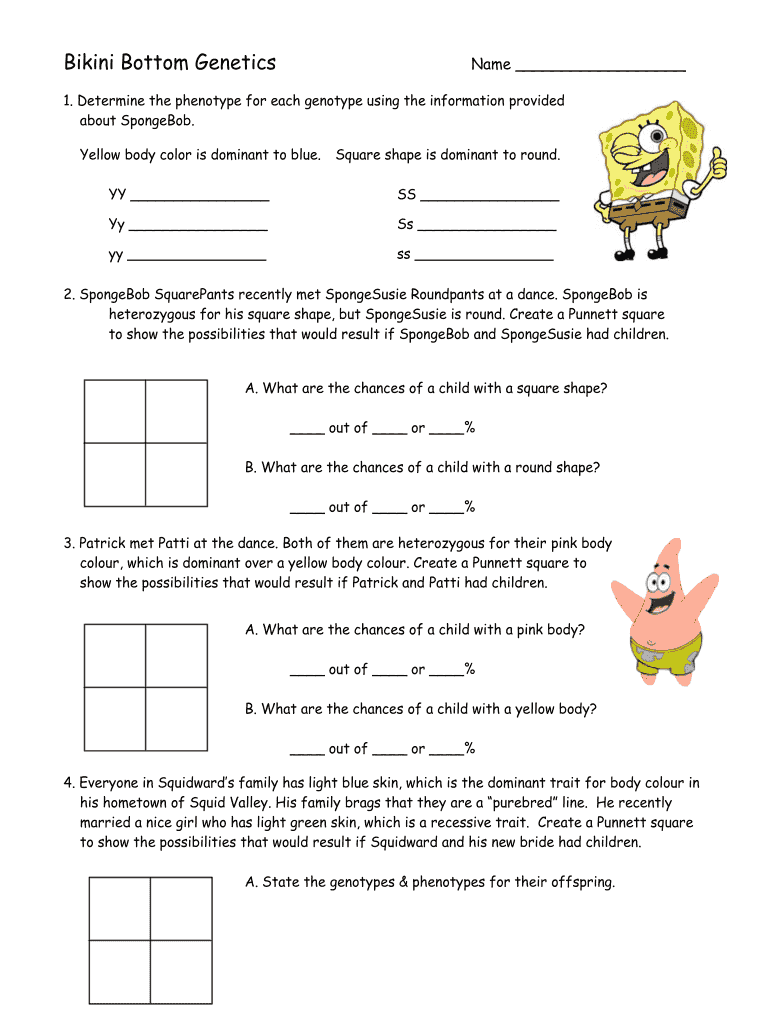 Bikini Bottom Genetics Answer Key  Form