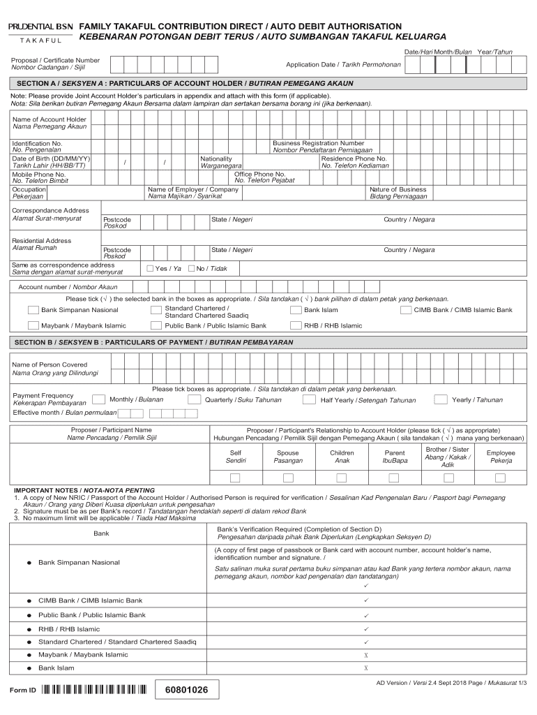 Bsn Auto Debit  Form