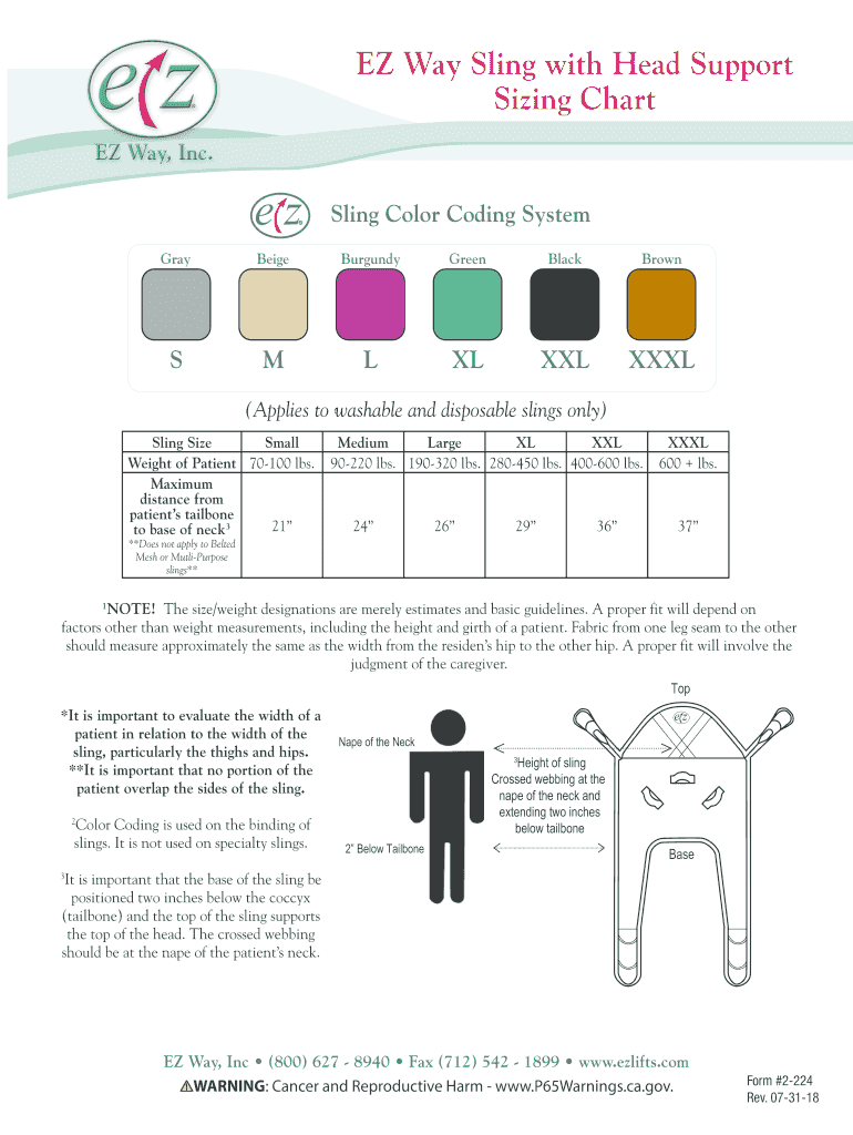 Ez Way Sling Size Chart  Form