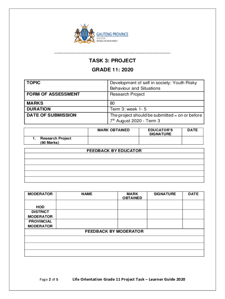 Life Orientation Task 1 Grade 11  Form