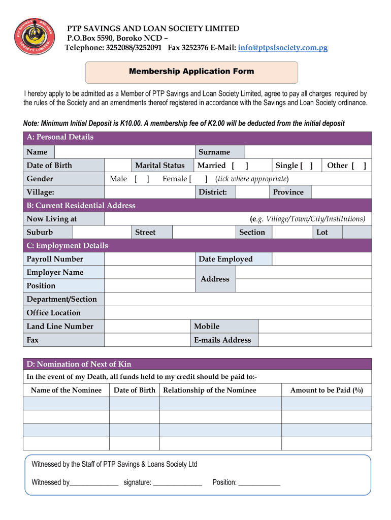 Ptp Savings and Loans  Form