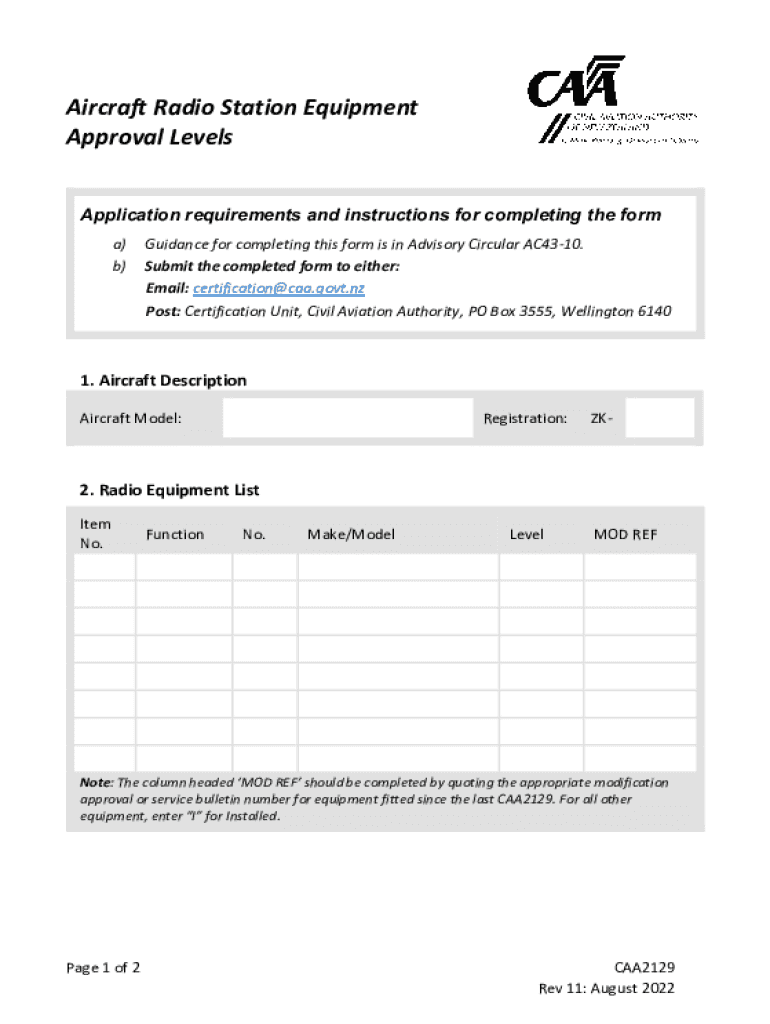  Aircraft Radio Station Equipment Approval Levels 1 2022-2024