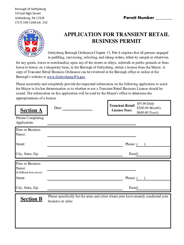 Transient Retail Permit Application  Form