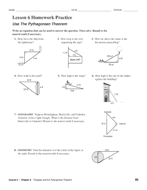 Lesson 6 Homework Practice Use the Pythagorean Theorem Form - Fill Out and  Sign Printable PDF Template | signNow