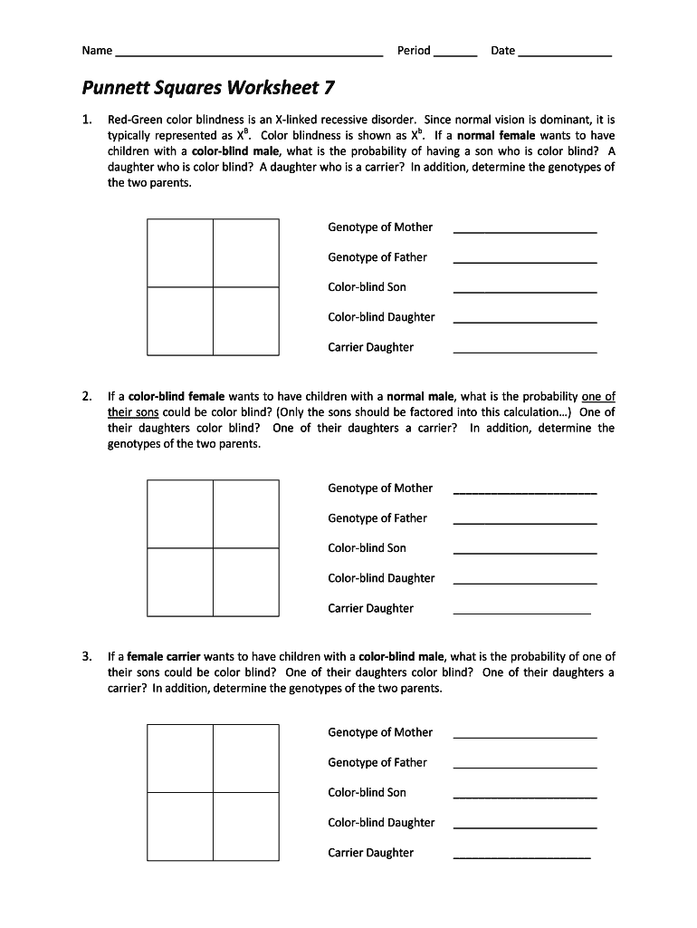 Punnett Squares Worksheet 7 Answer Key  Form