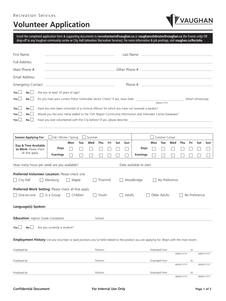 Volunteer Application the City of Vaughan  Form