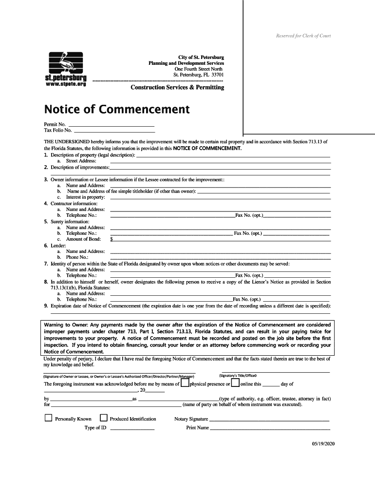  Notice Commencement City 2020-2024