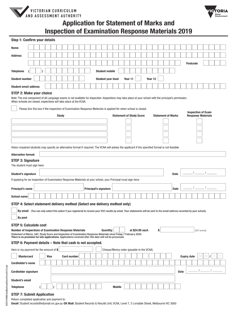 Statement of Marks  Form