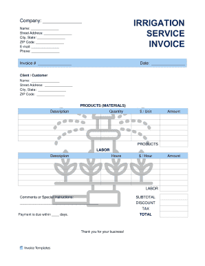 Irrigation Invoice Template  Form