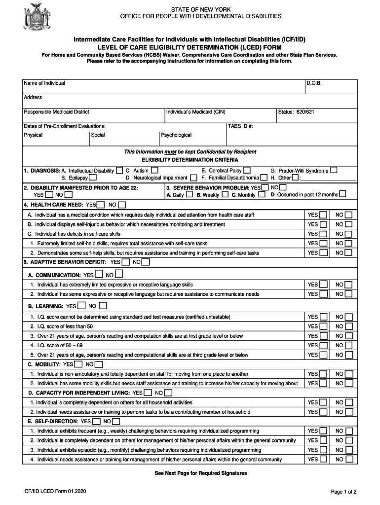  ICFIID Level of Care Eligibility Determination LCED Form 2020-2024