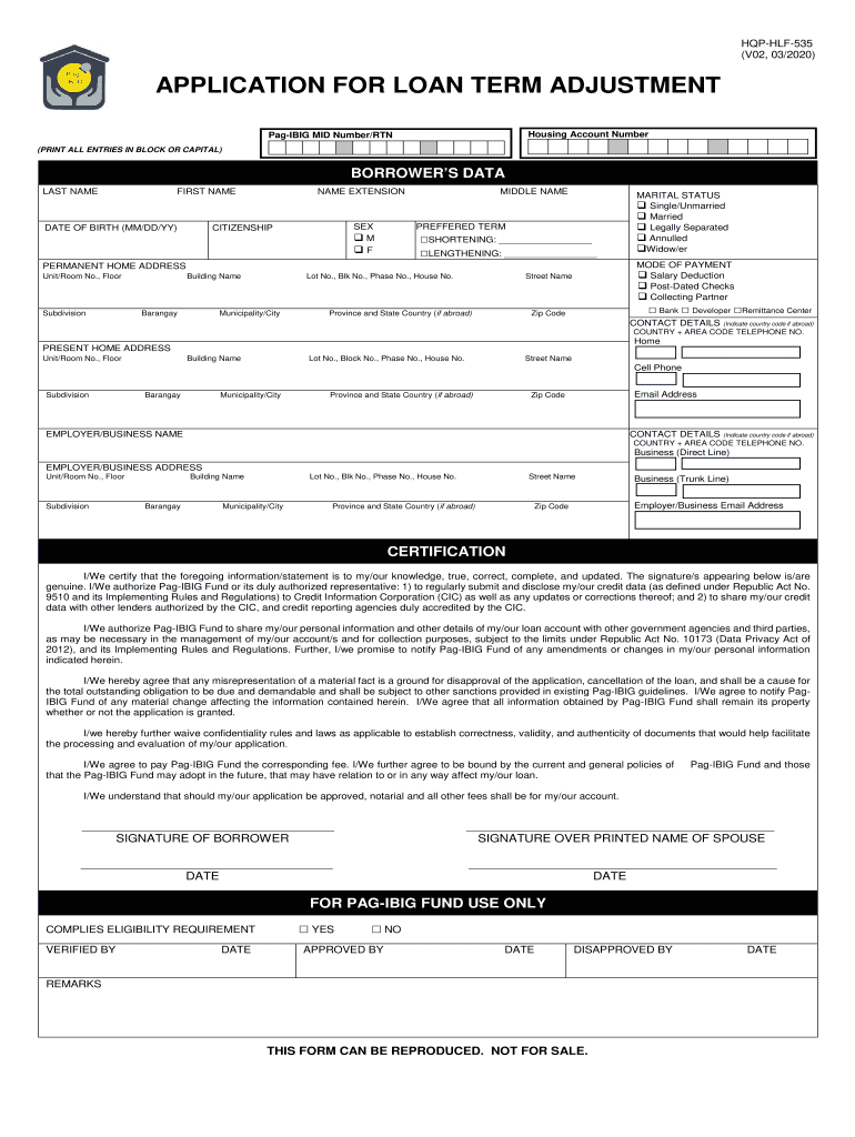 Pagibig Loan Term Adjustment  Form