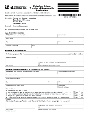Embalmer Intern Transfer of Sponsorship Application  Form