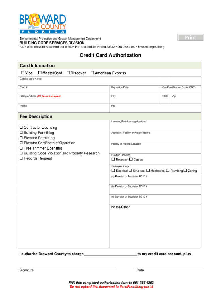  Broward County Environmental and Consumer Protection Division Credit Card Authorization Form Broward County Environmental and Co 2012