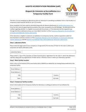 Temporary Facility Accreditation Extension Form AASHTO Re