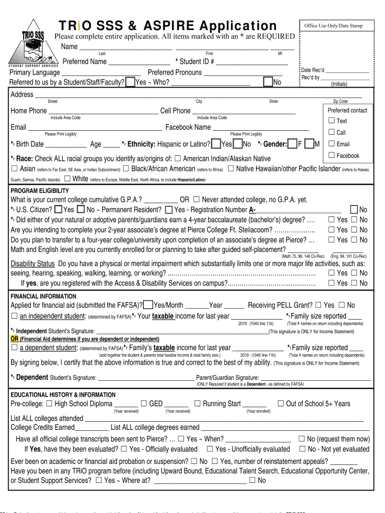  TRiO SSS & ASPIRE Application Pierce College Ctc Edu 2020-2024