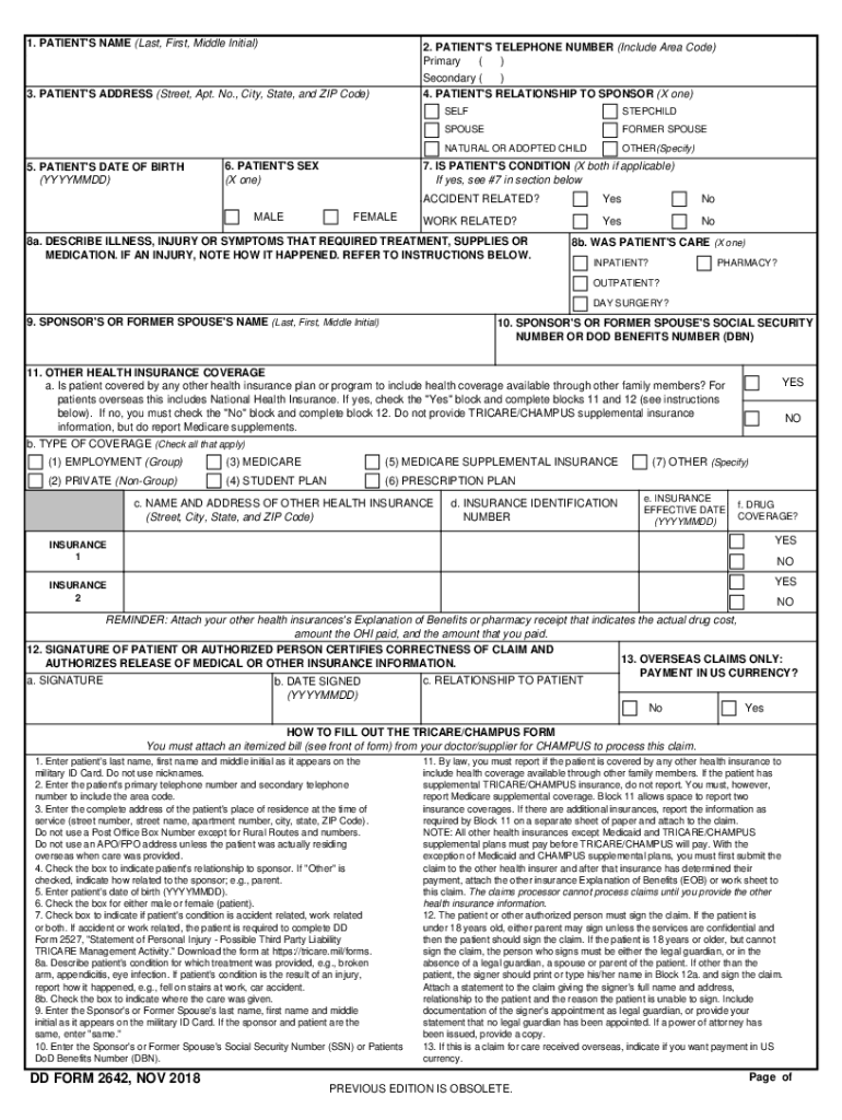 PDF DD Form 2642, CHAMPUS Claim Patient's Request for Medical