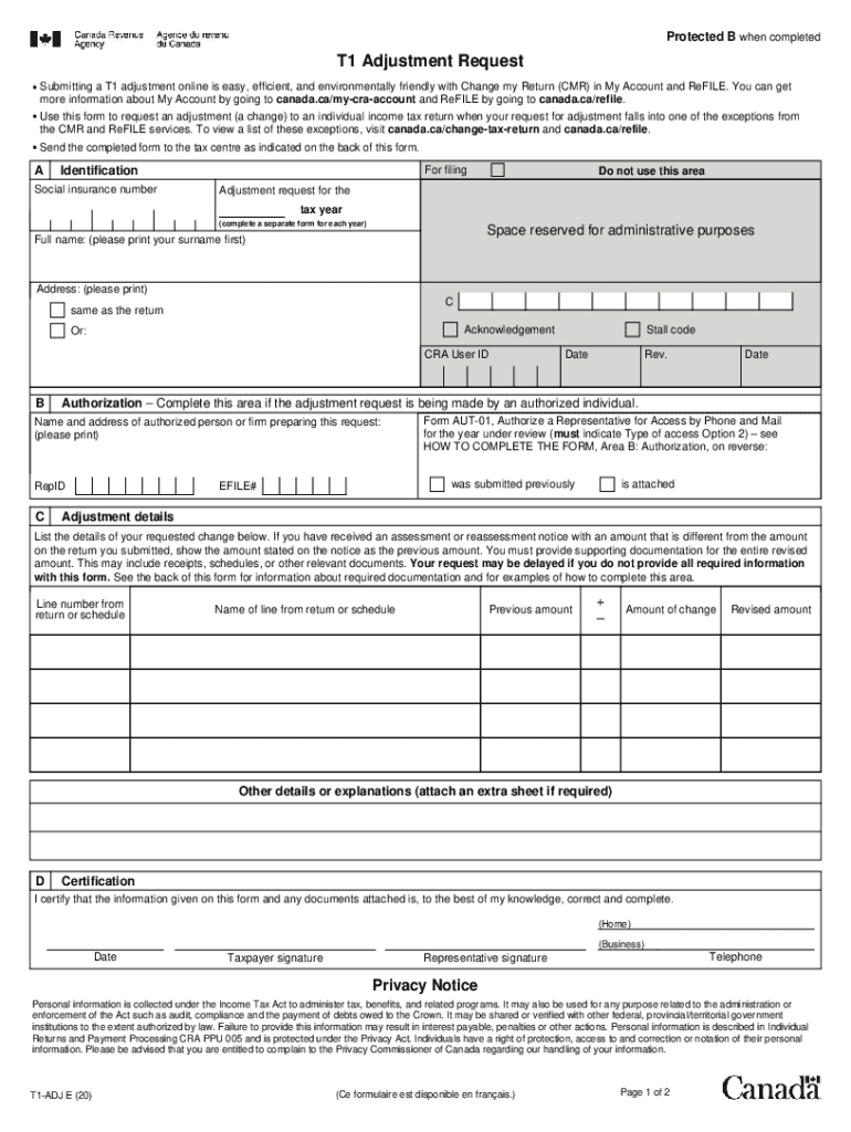 Get and Sign Form T1 Adj 2020-2022