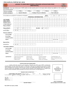  License Possess Firearms Form 2019