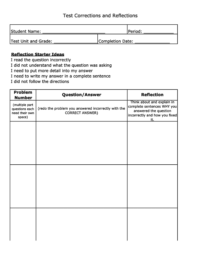 Test Corrections Template  Form