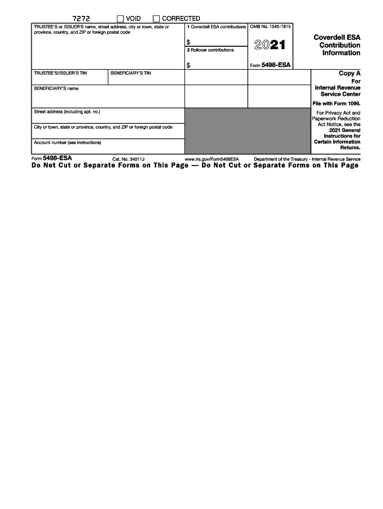  Form 5498 ESA Coverdell ESA Contribution Information 2021