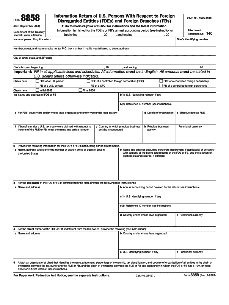  About Form 8858, Information Return of U S Persons with 2020-2024