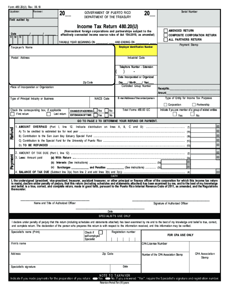 Income Tax Return 480 20U  Form