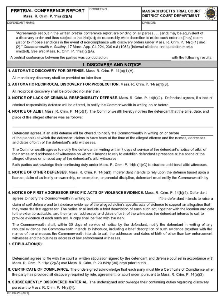 Open PDF File, 56 96 KB, for Pretrial Conference Report District Court  Form