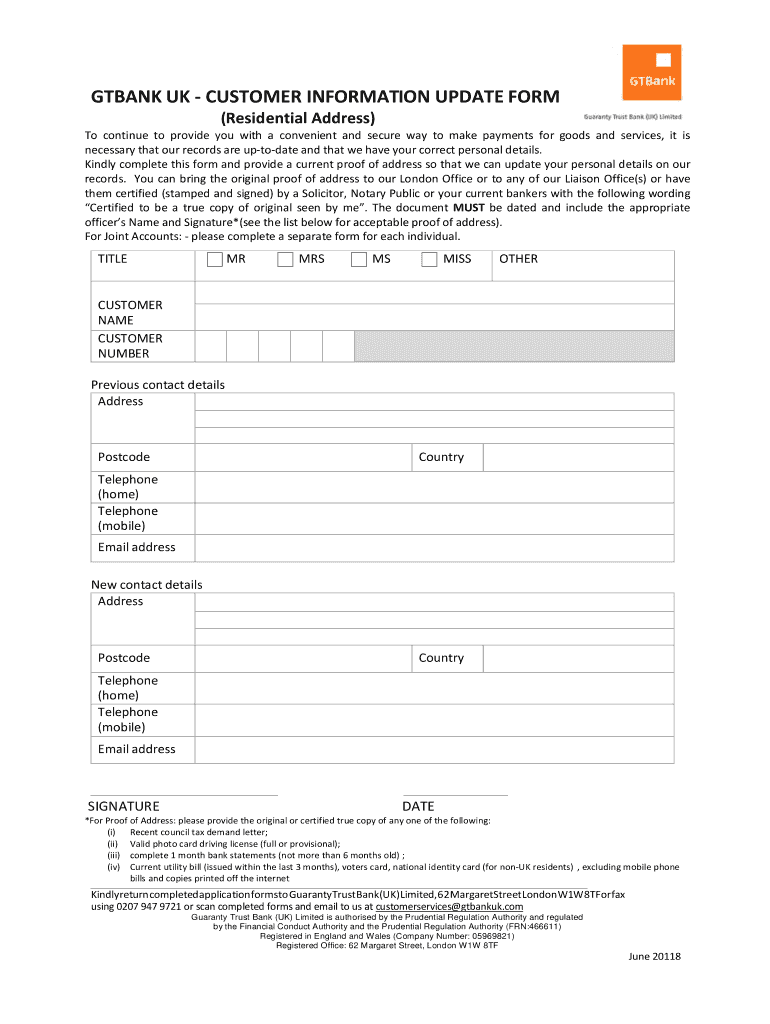 Gtbank Account Update Form