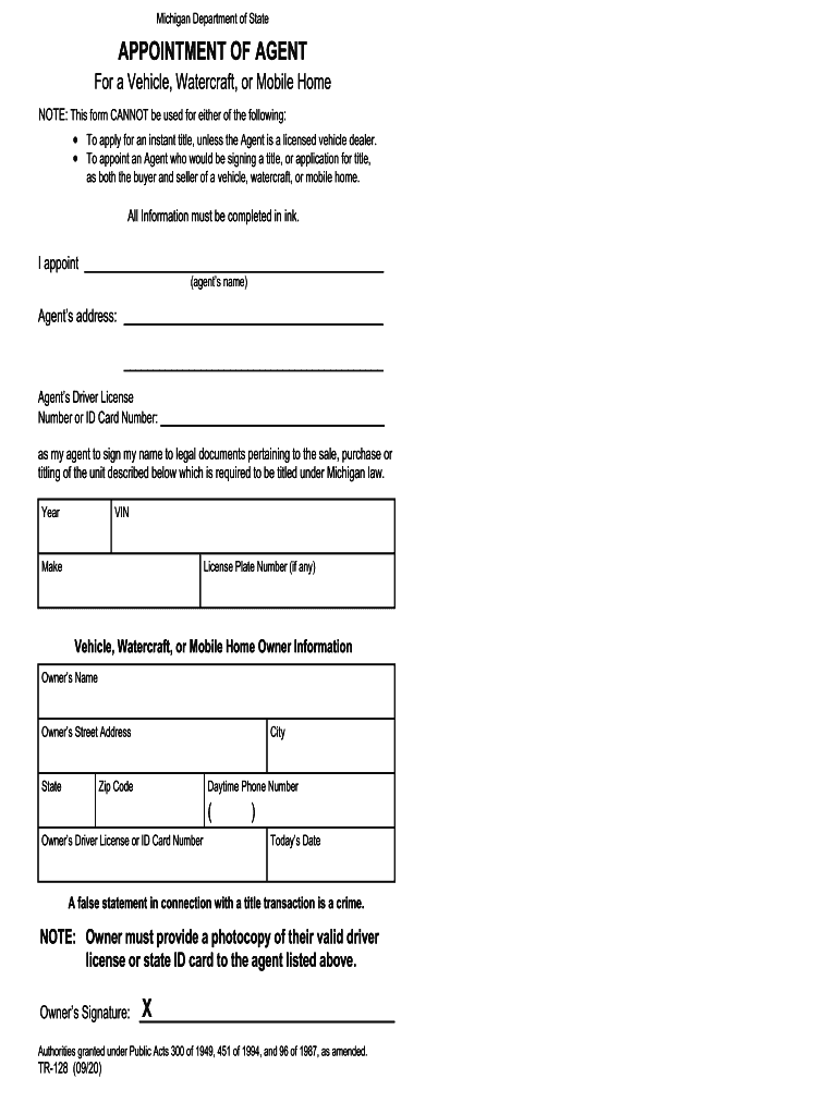 Appointment of Agent Form TR 128 Appointment of Agent Form TR 128