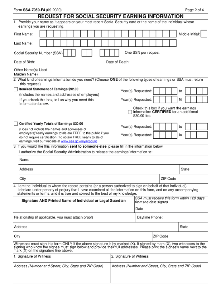 Get and Sign Form SSA 7050 F4 09