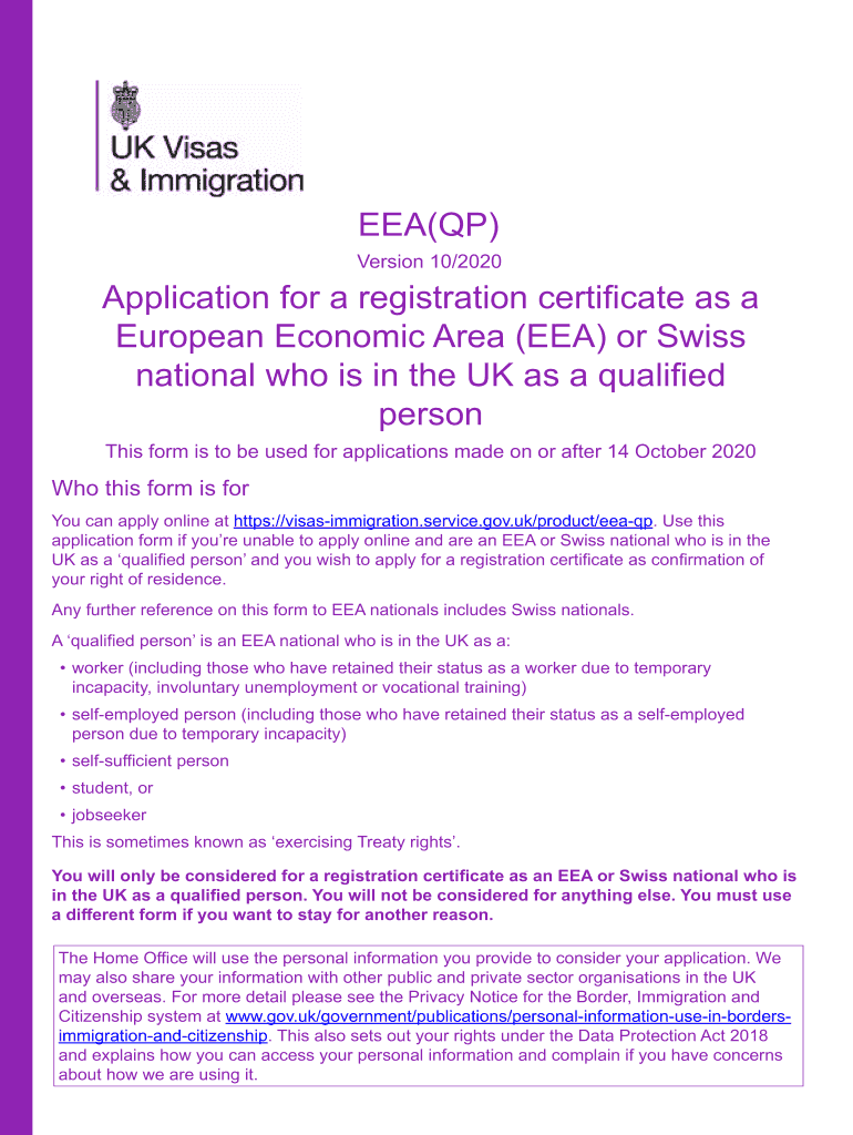 Get and Sign Form Apply for a Registration Certificate as an EEA Qualified 2020-2022