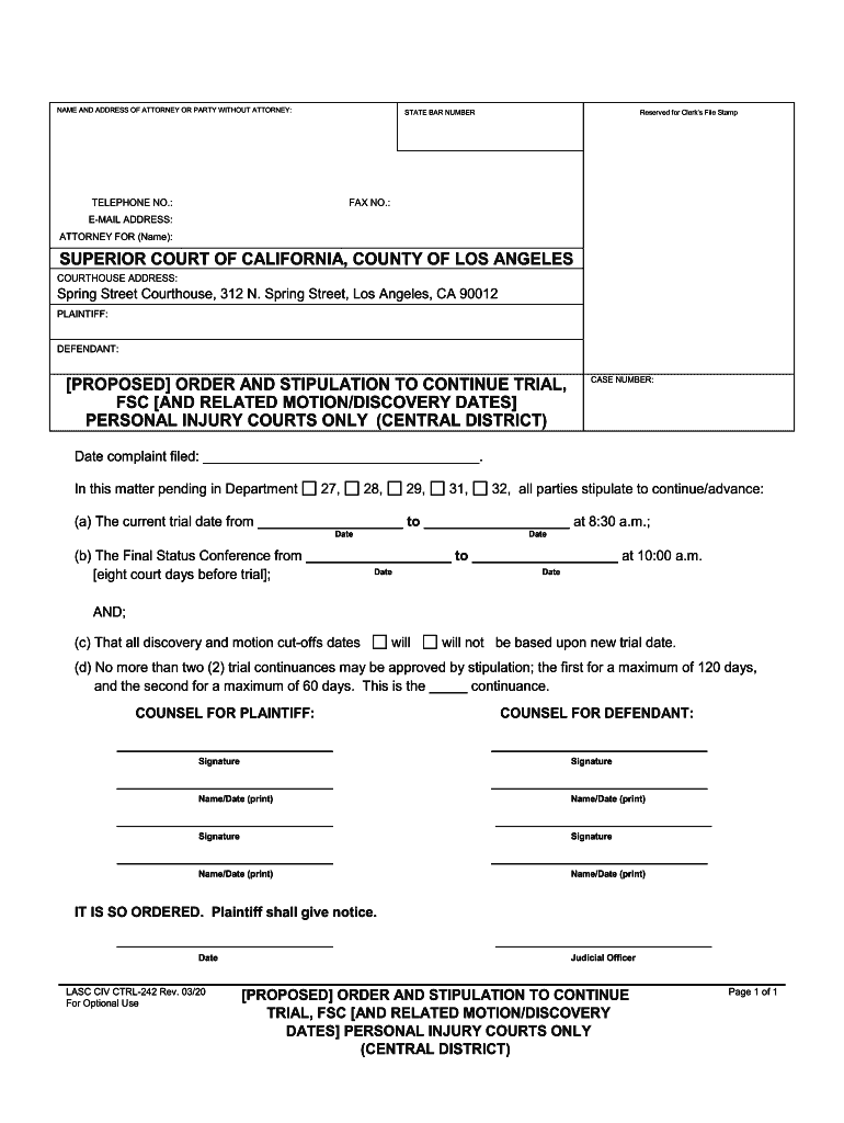 Stipulation Continue Trial Form