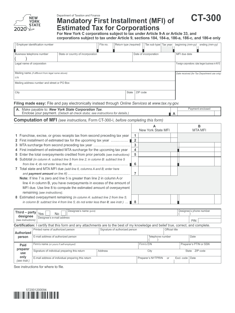  Form CT 300 Mandatory First Installment MFI of Estimated 2020