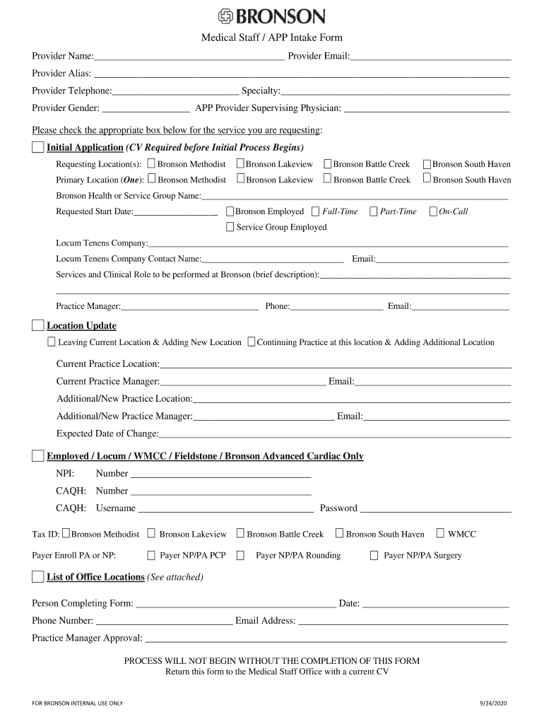 Medical Staff APP Intake Form