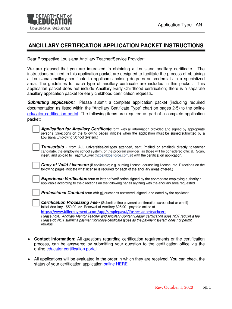 Form LA Ancillary Certification Application Packet Fill