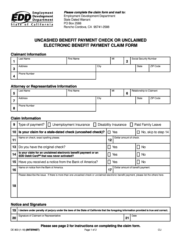 Uncashed Benefit Payment Check or Unclaimed Electronic Benefit Payment Claim Form