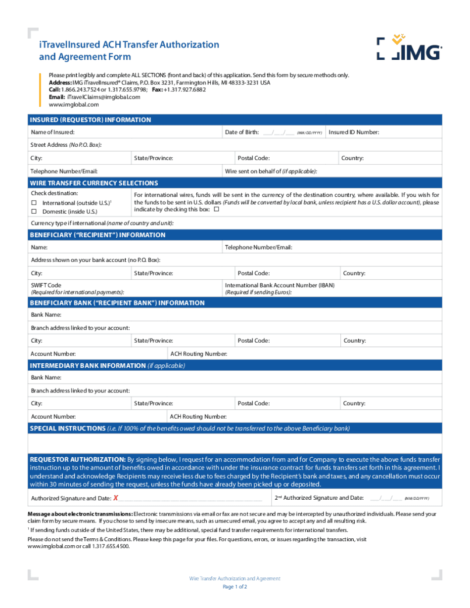  Authorization Agreement for Electronic Payments EFT Form 2020-2024