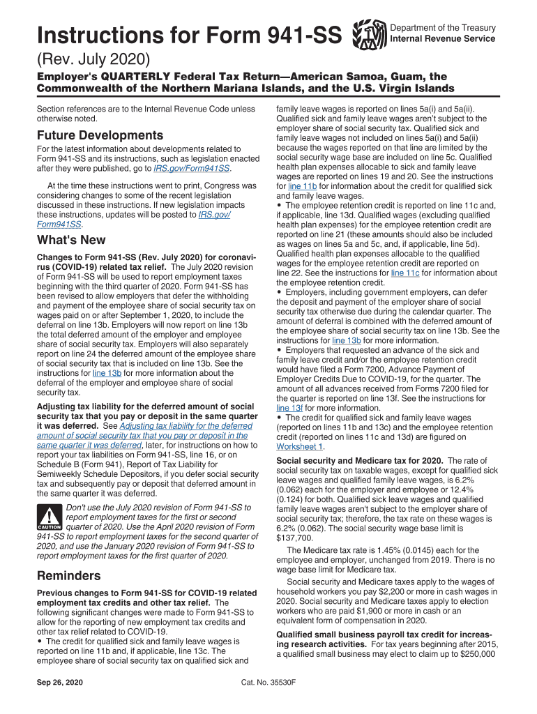  Instructions for Form 941 Rev July Internal Revenue 2020