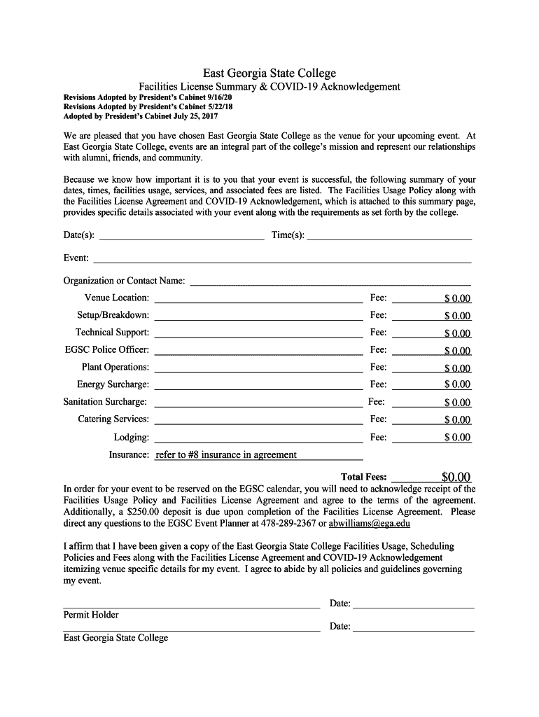  Facilities License Summary & COVID 19 Acknowledgement 2020-2024