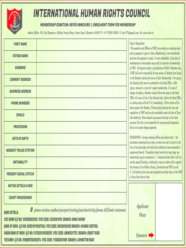 Ihrc Membership Form