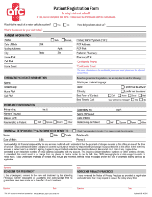 Patient Registration Form AFC Urgent Care Cheltenham