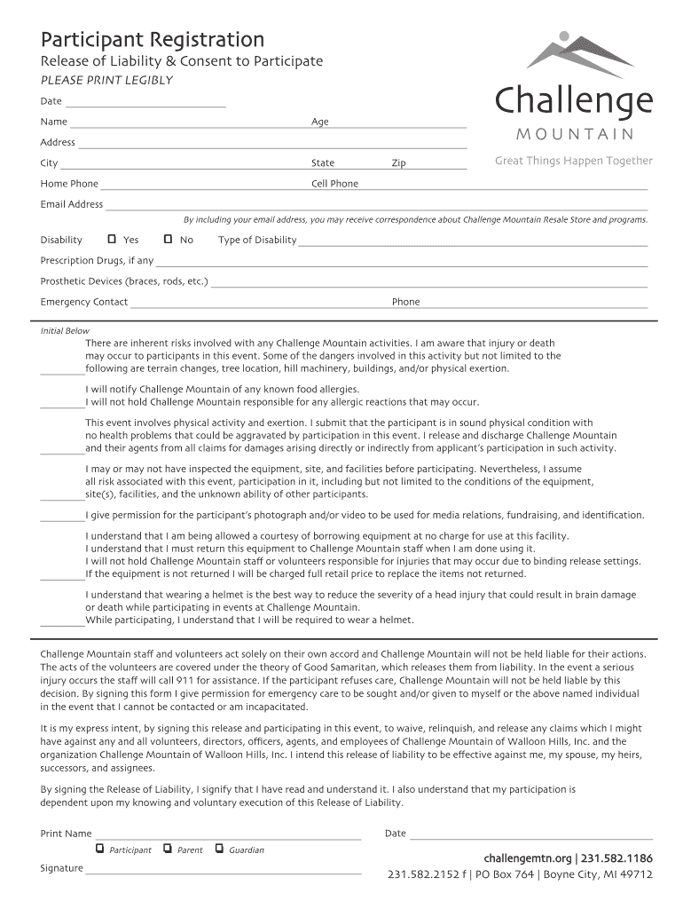 Participants Legal Liability Coverage  Form