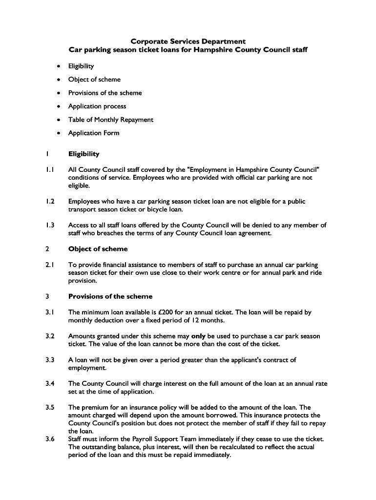 Corporate Services Department Car Parking Season Ticket Loans for  Form